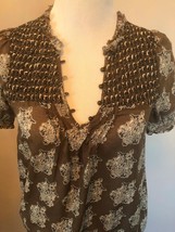 NWOT JOIE Printed 100% Cotton Batik Taupe &amp; Navy Printed Blouson Top SZ XS - £43.89 GBP