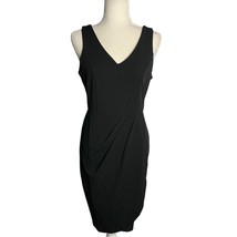 Missjoy Wrap Skirt Sheath Dress S Black V Neck Sleeveless Zip Pleated Dr... - $27.84