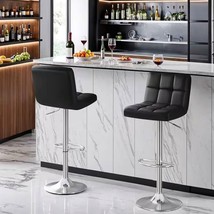 Set of 2- Black Faux Leather Barstool with Low Back Swivel Seat - $180.17