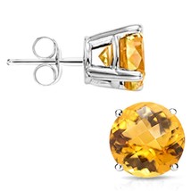 6MM Round Cut Citrine 1.85CTW Stud Earrings in Sterling Silver - $37.00