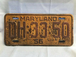 Vtg 1956 Maryland License Plate Tag DH:33:50 Expired 1956 government tag? - £31.65 GBP