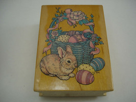Easter Basket Rabbit Eggs Basket Wooden Rubber Stamp 1993 Fraser Collection 360H - £7.55 GBP