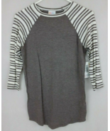 NWT LulaRoe Randy Shirt Gray With Gray &amp; White Striped Sleeves Size XXS - $22.10 CAD