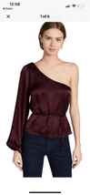 Minkpink Womens Size XS Nador One Shoulder Top Burgundy Satin Long Sleev... - $42.06