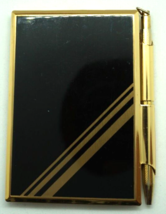 Vintage Stratton England MCM Compact Notepad And Pen Set Black &amp; Gold Tone Metal - £33.45 GBP