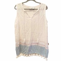 Rachel Zoe Blue White Linen Blend Tassel Swim Cover Up Tunic Medium - £29.82 GBP