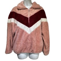 Forgotten Grace Teddy Pink Fleece Colorblock Pullover Sweatshirt Women&#39;s... - $18.56