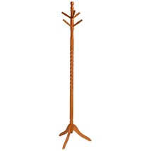 Oak Finish Twist Wood Coat Rack Entryway Hall Tree Hat Rack - £69.89 GBP