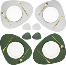 Placemat and Coaster Set 4, PU Leather Dual Sided 4 Table Mats and 4 Coasters Wi - £23.71 GBP