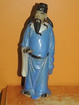 Chinese Mud Man Men 7.25&quot; Blue&amp; White overglaze scroll Mudman Antique dr... - $44.99