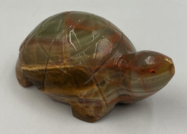 Vintage Green &amp; Brown Hand Carved Onyx Turtle Carving Mini - £14.38 GBP
