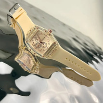 Sports Tonneau Pointer Quartz Watch Beige Color Analog Silicone Wrist Watch - £17.24 GBP