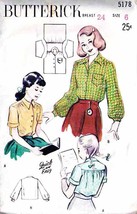 Girl's BLOUSES Vintage 1950's Butterick Pattern 5178 Size 6 - $12.00