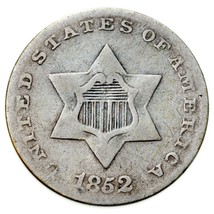 1852 3 Cents Argent Pièce En Bon État, Complet Jantes, Gris Couleur - $104.89