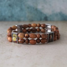 Olive Wood Handmade Beads Bracelet, Colorful Icons of Mother Mary &amp; Blessing Jes - £24.07 GBP