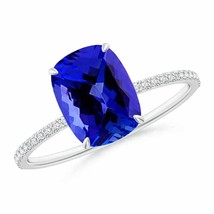 ANGARA Thin Shank Cushion Cut Tanzanite Ring With Diamond Accents - £2,412.07 GBP