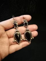 Antique Moroccan Berber ethnic earrings with black risin . Old silver ea... - £70.97 GBP