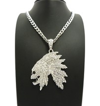 New Skull Chief Pendant &amp; 7mm/30&quot; Cuban Chain Hip Hop Necklace - CP204 - £12.17 GBP