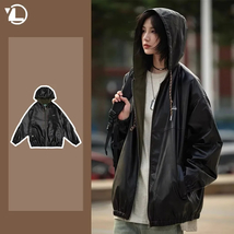 Hooded Men Pu Leather Jacket Autumn Vintage Motorcycle Black Coat Male Hip Hop Z - £103.91 GBP