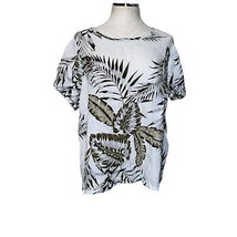 C&amp;C California White Tropical Leaf Print Linen Short Sleeve Blouse Plus ... - £22.14 GBP