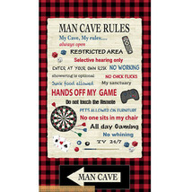 24&quot; X 44&quot; Panel Man Cave Rules Games Cream Cotton Fabric Panel D511.40 - £7.74 GBP