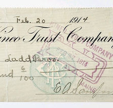 1914 Kineo Trust Company Bank Check E.A. Sampson Dover Maine Signed 6116... - $11.99 1914 Kineo Trust Company Bank Check E.A. Sampson Dover Maine Signed 6116... - $11.99