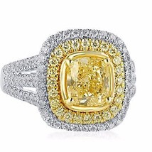 2.99CT GIA Certified Fancy Light Yellow Cushion Diamond Engagement Ring 18k Gold - £7,409.66 GBP