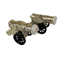 Cannon Salt And Pepper Shakers Vintage Gold Metal With Plastic Nice Shape - $9.64