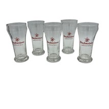 Budweiser King of Beers 5.25&quot; Tall Red Clear Pilsner Glasses Bowtie Set of 5 EUC - £18.64 GBP