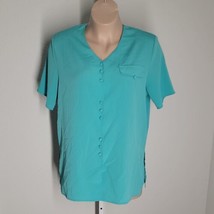 Christie &amp; Jill Vintage Button Up Shirt ~ Sz XL ~ Blue Green ~ Short Sleeve - $22.49