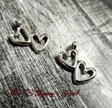 Double Heart Charms 2 Hearts Pendants Antiqued Silver Love Findings 10pcs - $3.31