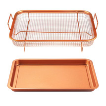 Non Stick Crisper Tray Set Cookie Sheet Tray Air Fry Pan Grill Basket Oven Rack - £42.66 GBP