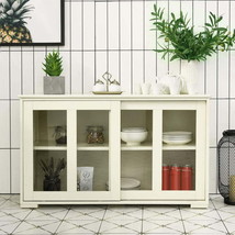 Stackable Buffet Cabinet Kitchen Storage Sliding Tempered Glass Doors Sideboard - £146.89 GBP