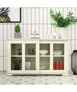 Stackable Buffet Cabinet Kitchen Storage Sliding Tempered Glass Doors Si... - £144.50 GBP