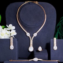 Impeccable 4Pcs Gold Plated CZ Stone Long Water Drop Pendant Necklace Earrings S - £54.97 GBP