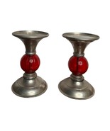 Vtg Marta Stewart Living 6&quot; Deep Red Bead Silver Pillar Candle Holder Pa... - $44.54