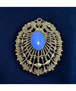Vintage Czech Filigree Gold Tone Blue Opaque Glass Center Cabochon Brooc... - €44,73 EUR