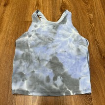 Athleta Girl Long Line Sports Bra Tank Marble Tie Dye Blue Gray Size XL/14 - $21.78