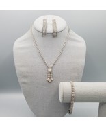 Vintage Rhinestone Demi Parure Jewelry Set Earrings Necklace Bracelet Cu... - $54.72 CAD