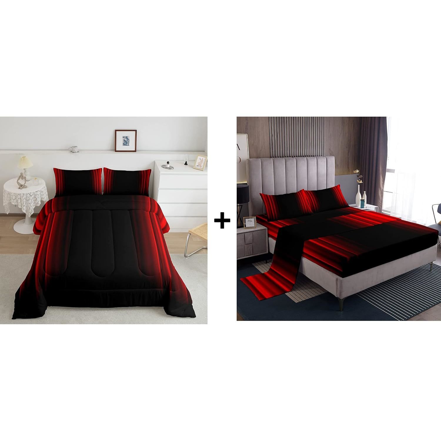 7 Pcs Red And Black Ombre Abstract Kids Girls Boys Comforter Set & Sheet Set Ful