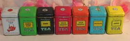 Vintage Mini Tea Tins Set of 7 tins John Wagner Company 2 1/4&quot; tall x 1 1/4 &quot; Sq - £31.96 GBP