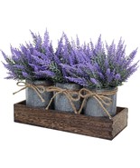 Set Of 3 Small Potted Plants Arrangement Artificial Lavender Flower Plan... - $39.99