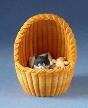 Cozy Nest Kitten In Basket with Teddy Bear Statue Sculpture Cat Albert Dubout - £29.91 GBP