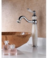 New Jade stone WHITE single hole Chrome Bathroom Sink Faucet Vessel tall... - $188.09