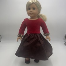NIB American Girl Doll Chocolate Cherry Holiday Outfit Red Dress Shoes Earrings - £70.07 GBP