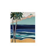 Art print of a two palm trees on a sandy beach. Hawaiian art print. Colo... - $12.00+
