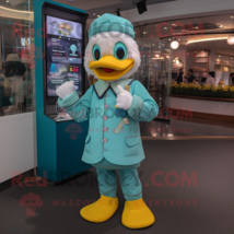 Teal Duck mascot costume character dressed with Romper and Bracelet watches - £1,090.13 GBP