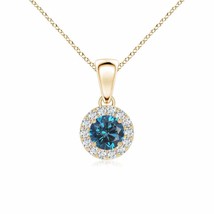 Authenticity Guarantee 
4.5mm Round Blue and White Diamond Halo Pendant in 14... - £760.90 GBP