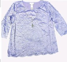 Women's Alfred Dunner Isn't It Romantic Lacey Lilac Top With Necklace Si... - $21.33