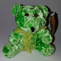 NEW Green Teddy Bear 4.5&quot; Small Stuffed Animal Yellow Bow Manley Toy Direct - £7.89 GBP